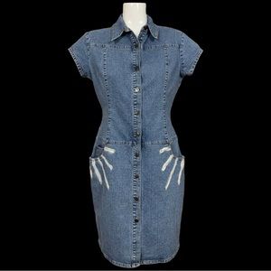 Vintage 1990’s Fubu Fitted Button Down Denim Dress with Bleached Design W11/12